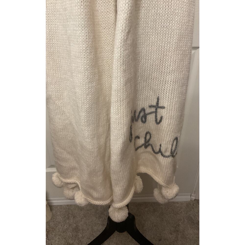 NWT Aerie "Just Chill" Pompom Cream Embroidered Knit Scarf, OS - Picture 7 of 8